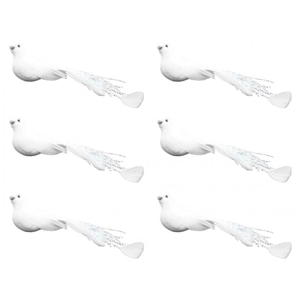 kit Pomba Branca Plumas 12cm 6 Unidades Enfeite Natal - Magizi