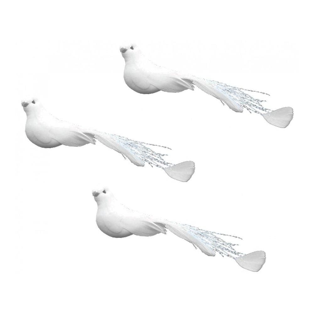 kit 3 Pombinhas Brancas 13cm Enfeite Natal - Magizi - 13cm - Branco