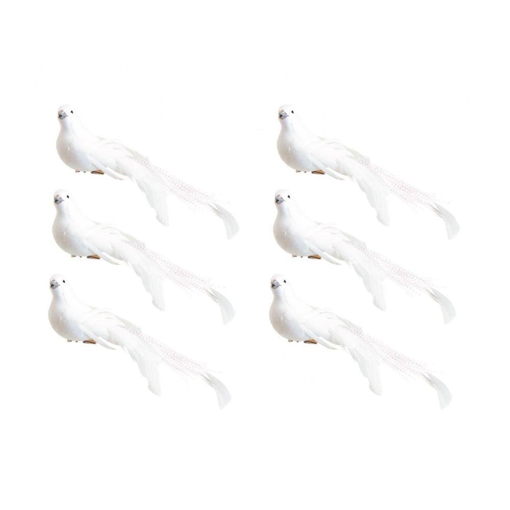 Kit Pomba Branca Plumas 17cm 6 Unidades Enfeite Natal - Magizi