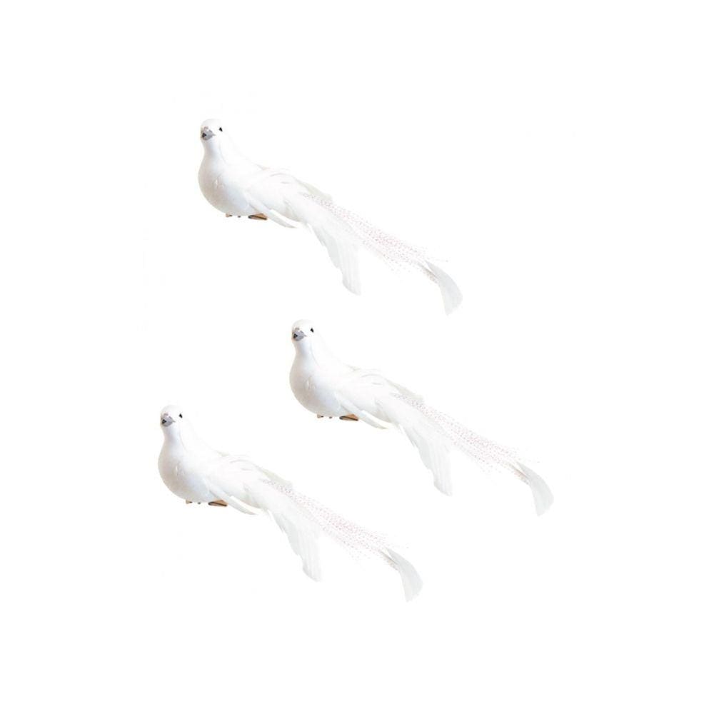 Kit Pomba Branca Plumas 17cm 3 Unidades Enfeite Natal - Magizi
