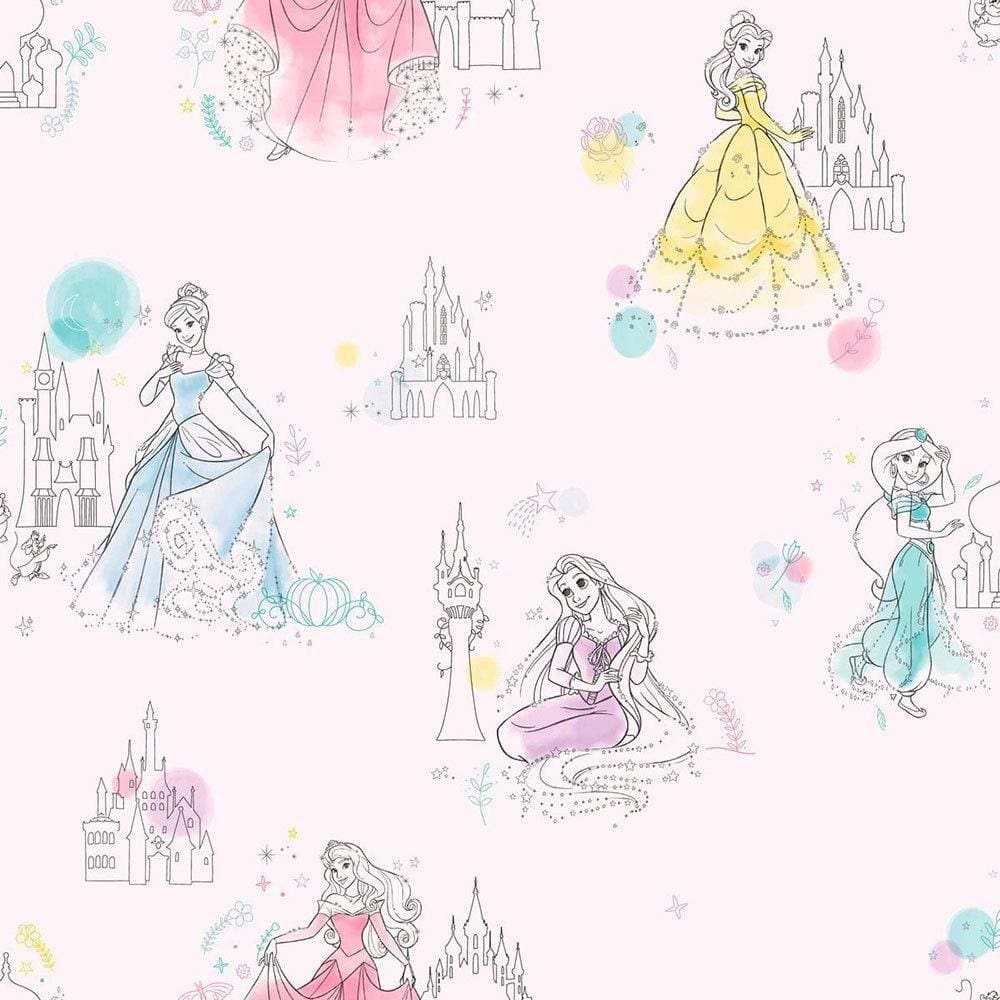 Papel de Parede Princesas Rosa e Colorido + Cola | 0969