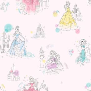 Papel de Parede Princesas Rosa e Colorido + Cola | 0969