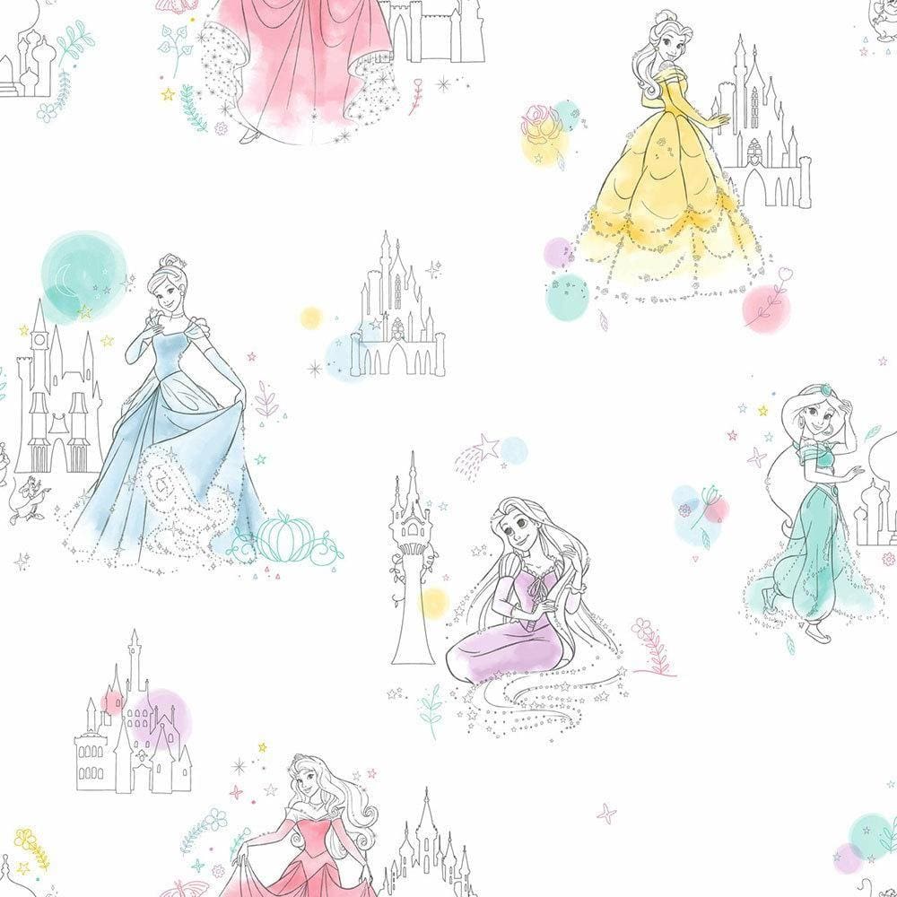 Papel de Parede Princesas Branco e Colorido + Cola | 0968