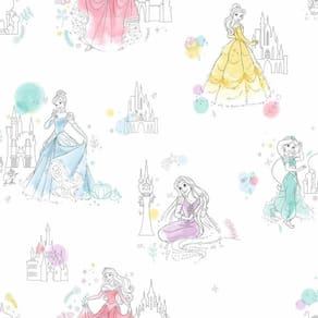 Papel de Parede Princesas Branco e Colorido + Cola | 0968