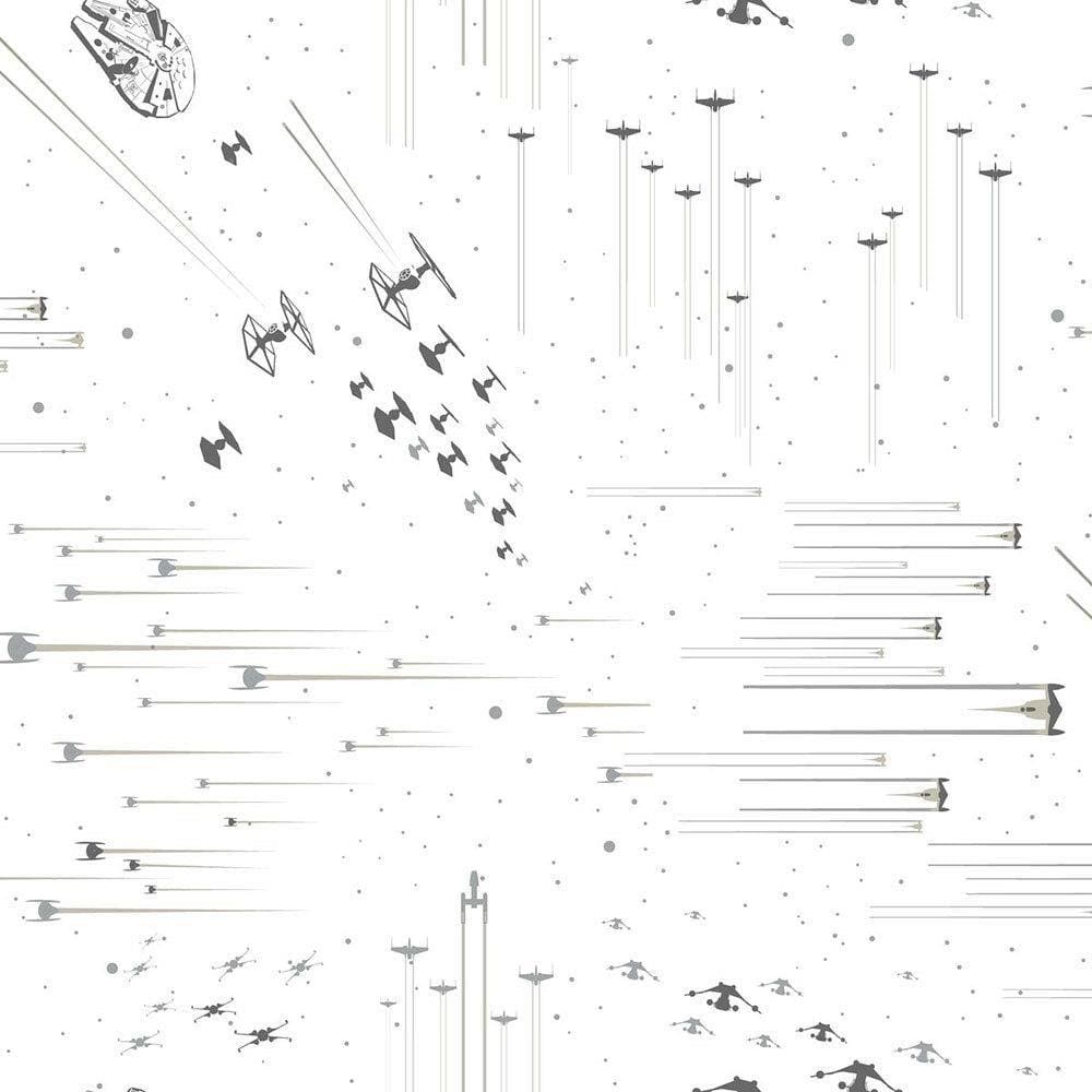 Papel de Parede Naves Espaciais Branco e Preto + Cola | 0952