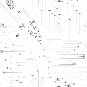 Papel de Parede Naves Espaciais Branco e Preto + Cola | 0952