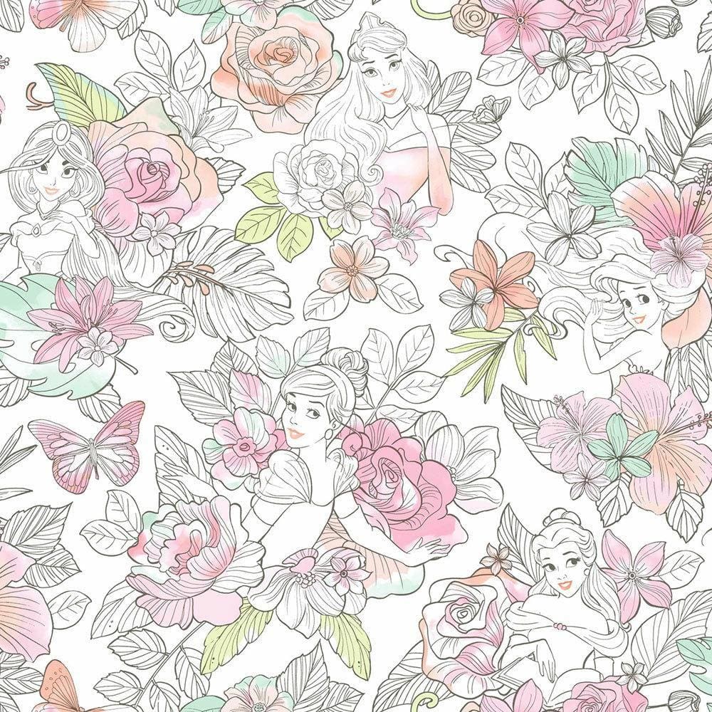 Papel de Parede Princesas Floral Pêssego e Rosa + Cola |0966