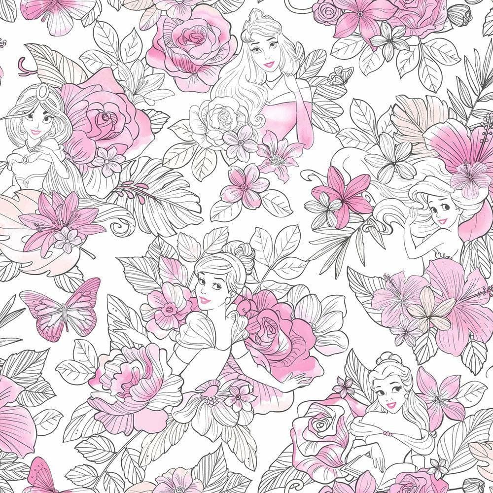 Papel de Parede Princesas Floral Rosa + Cola | 0965