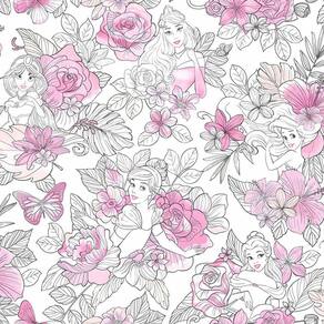 Papel de Parede Princesas Floral Rosa + Cola | 0965