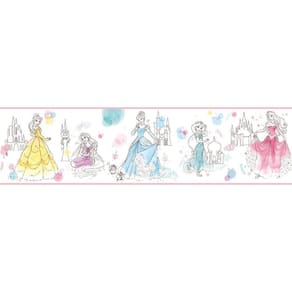 Faixa de Parede Princesas Branco e Colorido + Cola | 1021