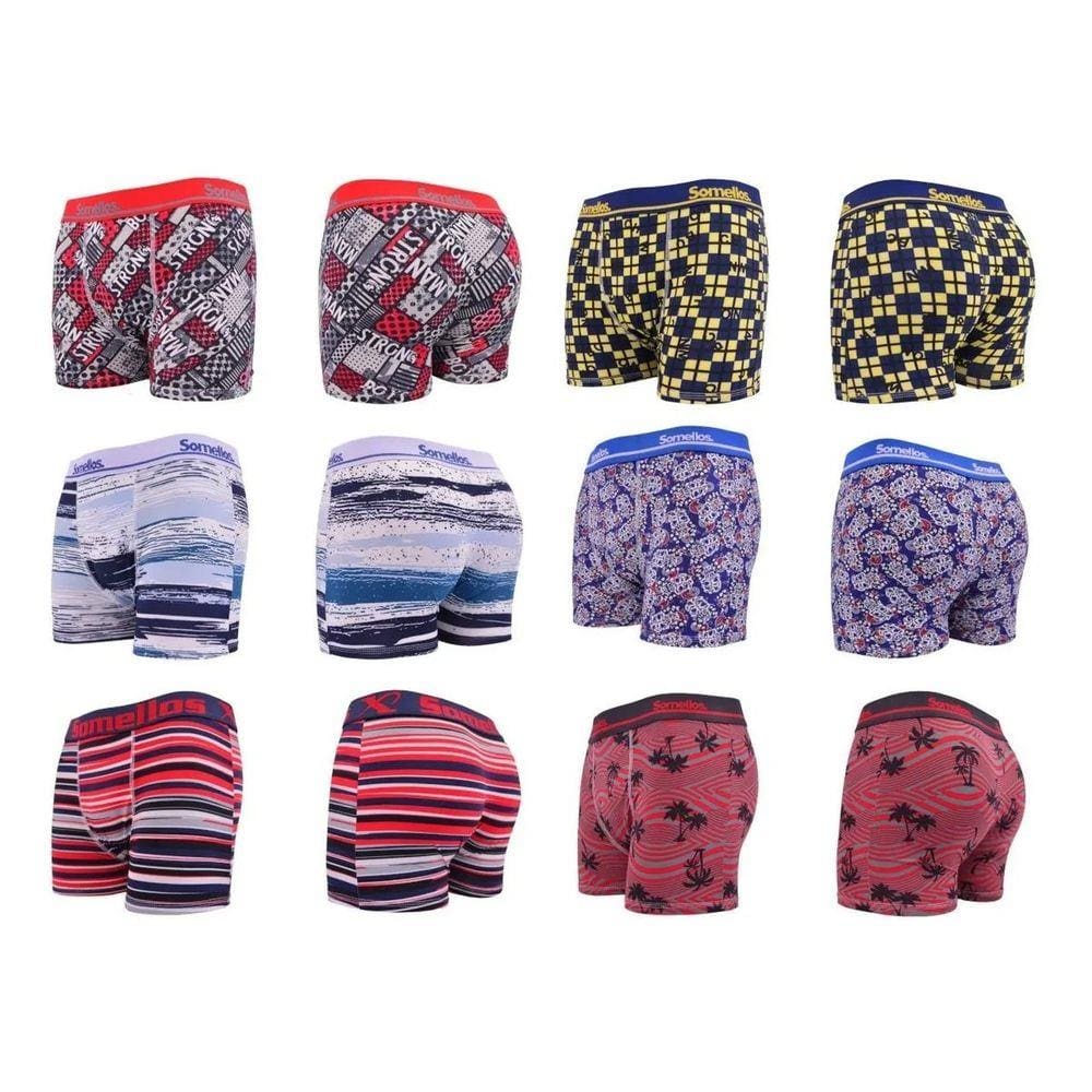 Kit 6 Cuecas Boxer Somellos Microfibra Masculina Estampada