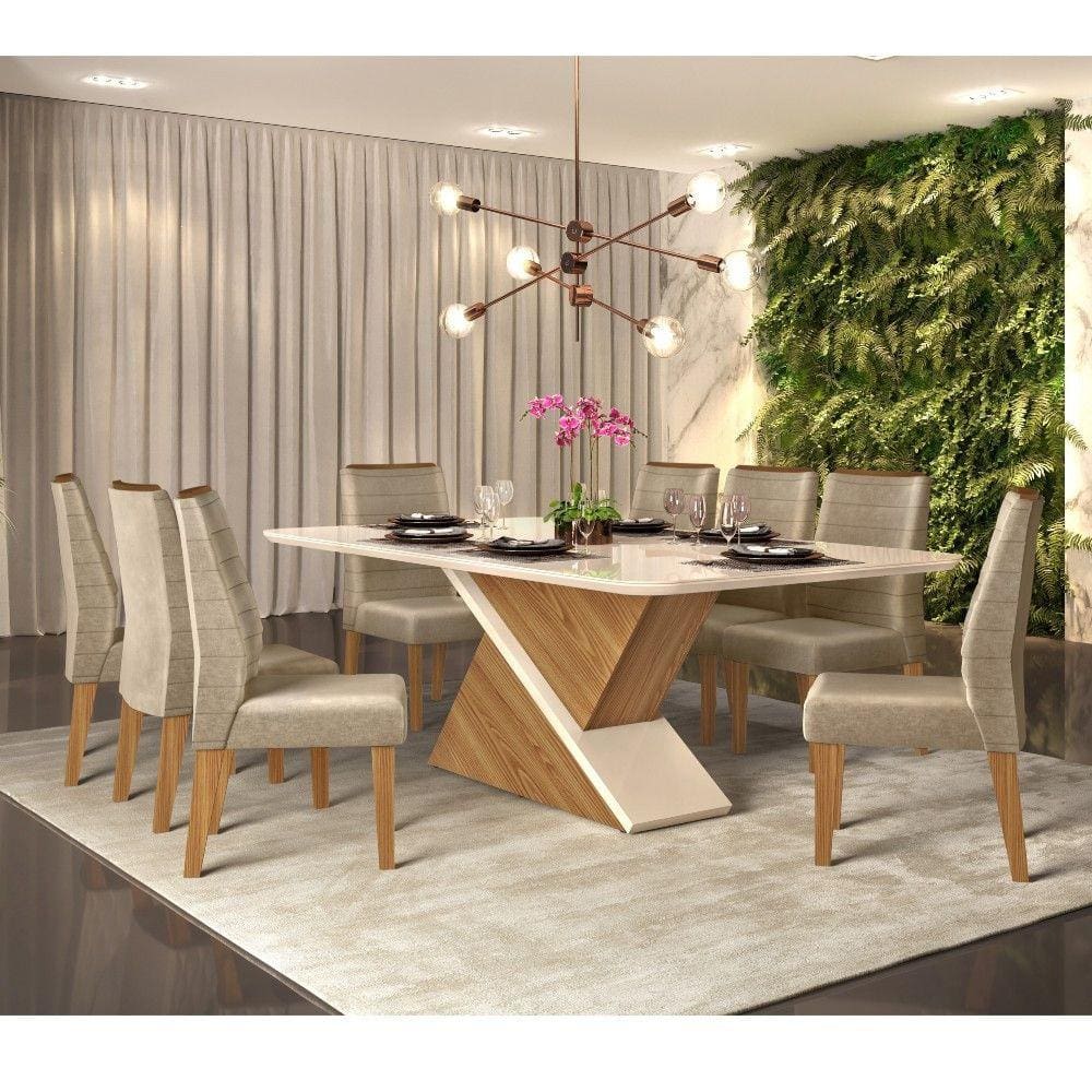 Conjunto Sala de Jantar Mesa Cabul e 8 Cadeiras Kiev Móveis