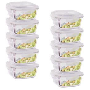 Jogo 10 Pote Vidro 520ML Forno Microondas Quadrado Hermetico