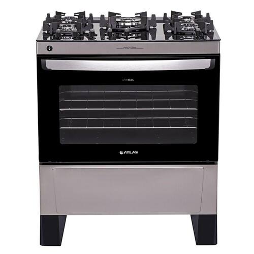 imagem-Fogão de Piso Mesa de Vidro Agile UP Glass 5 Bocas Atlas Inox Bivolt