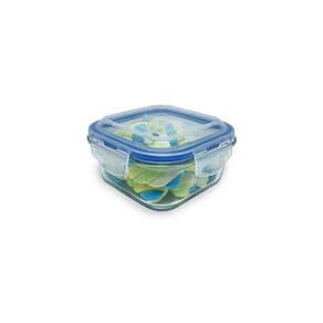 Pote De Vidro Quadrado De 520 Ml Com Tampa Transparente E Anel Colorido - Oikos
