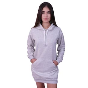 Vestido Moletom Feminino Com Bolso E Capuz Cinza