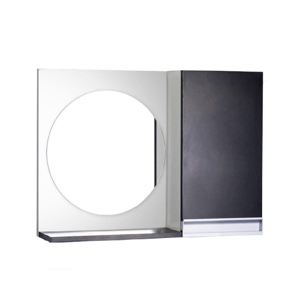 Espelho Redondo para Banheiro com Armário Preto e Branco