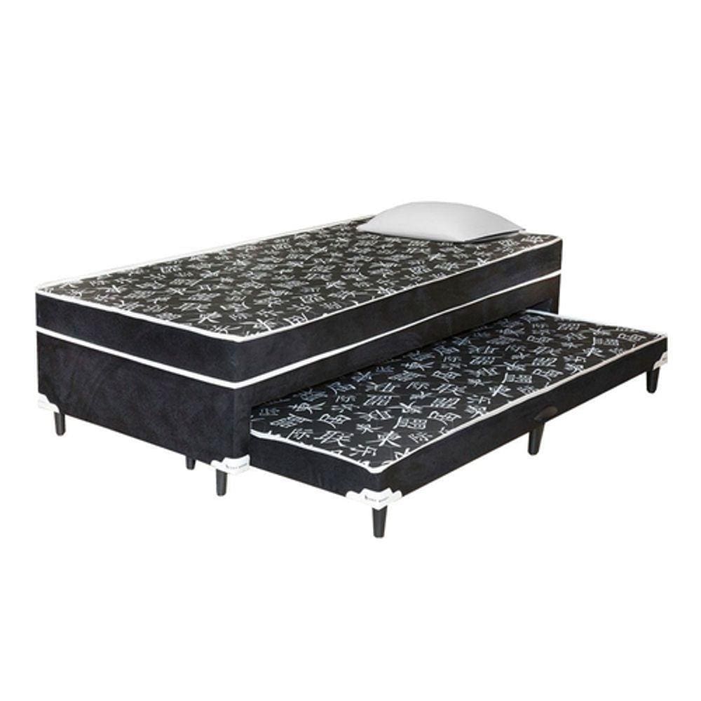 Cama Box Conjugado Solteiro com Auxiliar Espuma 0,88M Black