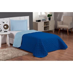Kit Cama Solteiro Menino 3 Peças Matelado Azul Royal/Claro