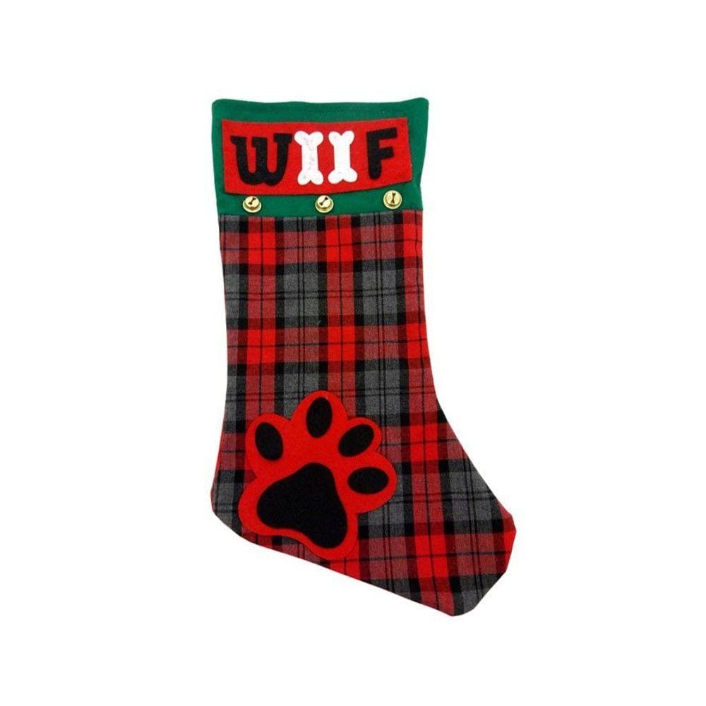 Meia Xadrez Natal Pet Patinhas Guizo 46cm - Magizi