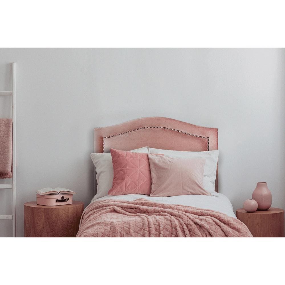 Cabeceira Solteiro Curva 90x60cm Veludo Rosê - Tachas Prata