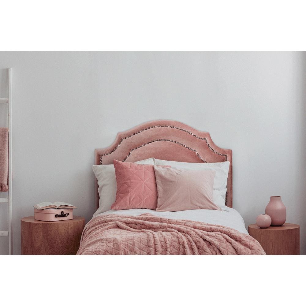 Cabeceira Solteiro Provençal 90x90cm Veludo Rosê - Tachas Prata
