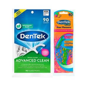 Kit Dentek Fio Dental Floss Picks Triple Clean Adv c/ 90 un + Fio Dental Kids Fun Flossers c/ 40 un