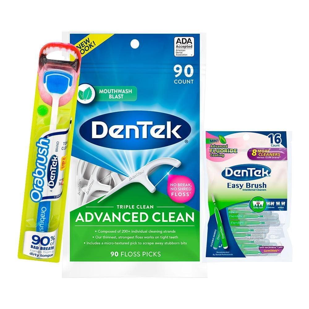 Kit Dentek Escova de Língua Orabrush + Fio Dental Triple Clean 90un + Escova Easy Brush Fino c/ 16un
