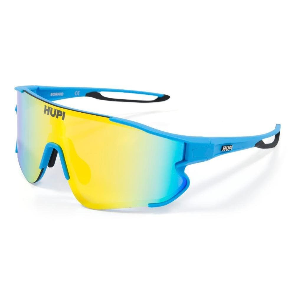 Óculos de Sol HUPI Bornio Azul/Preto Lente Dourado Espelhado Performance para Ciclismo e Corrida