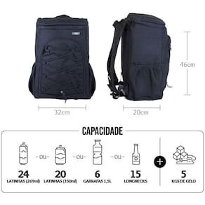Mochila Térmica Cooler Impermeável Cerveja Praia Camping 21l Cor:Preto
