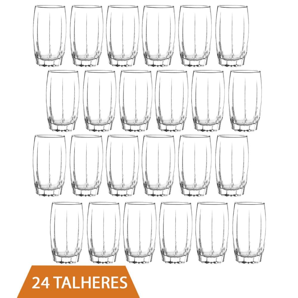Jogo 24 Copos De Vidro transparente Lond Drink 374ML Amadeus