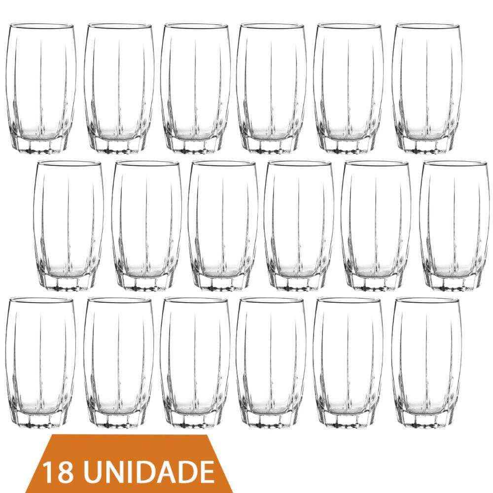 Jogo 18 Copos De Vidro transparente Lond Drink 374ML Amadeus