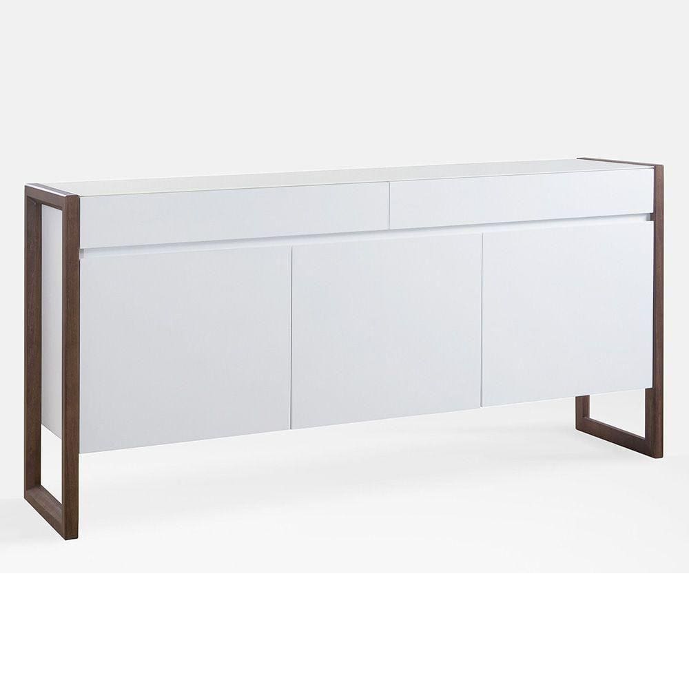 Buffet Quadro 3 Portas 2 Gavetas Largura 160cm Laca Branca
