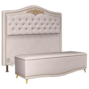 Cabeceira Cama Box Casal 140cm Com Calçadeira Baú Imperial J02 Suede Bege - Mpozenato
