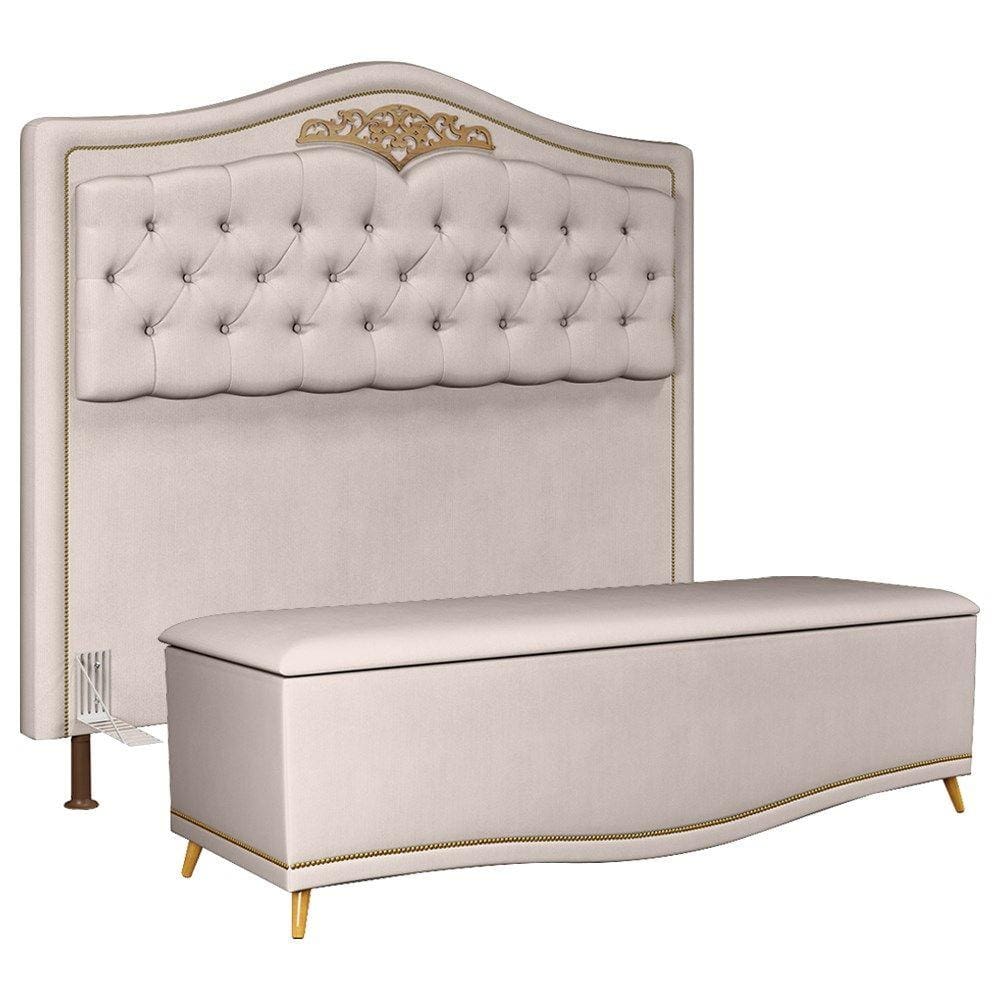 Cabeceira Cama Box Casal Queen 160cm Com Calçadeira Baú Imperial J02 Suede Bege - Mpozenato