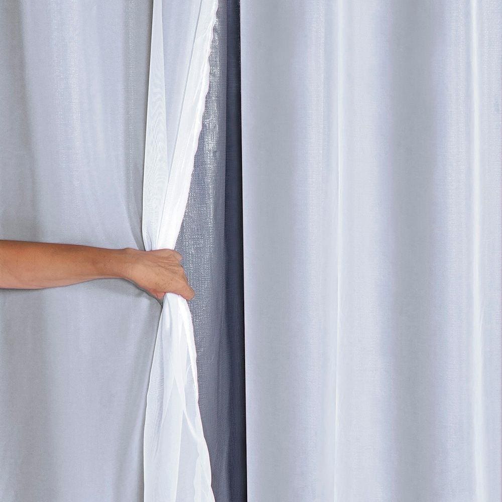 Cortina Blackout PVC prata com Voil 2,00 m x 1,40 m Branco