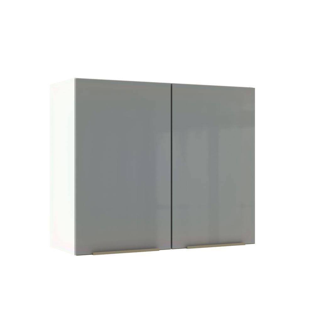 Armário Aéreo Madesa Lux 80 cm 2 Portas - Branco/Cinza
