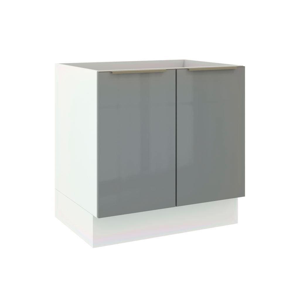 Balcão Madesa Lux 80 cm 2 Portas - Branco/Cinza