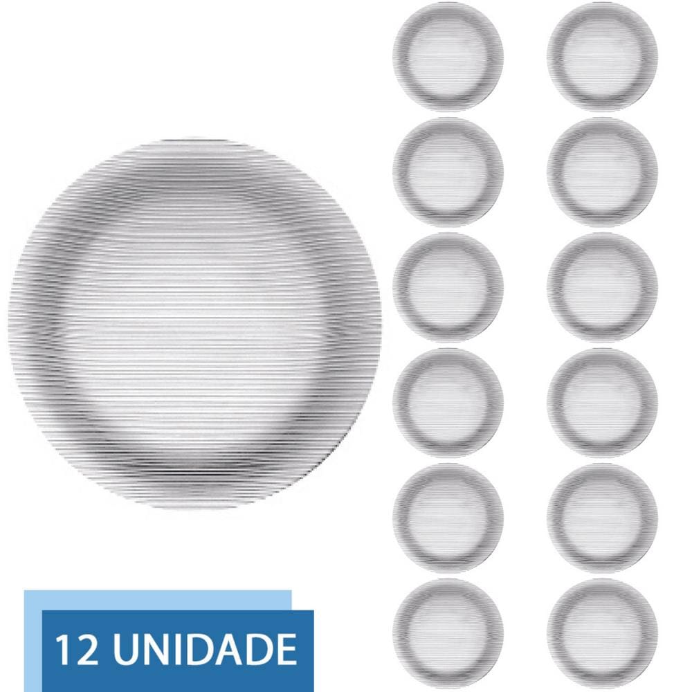 12 Pratos Redondos Fundo 22cm Diamante Refeição Transparente