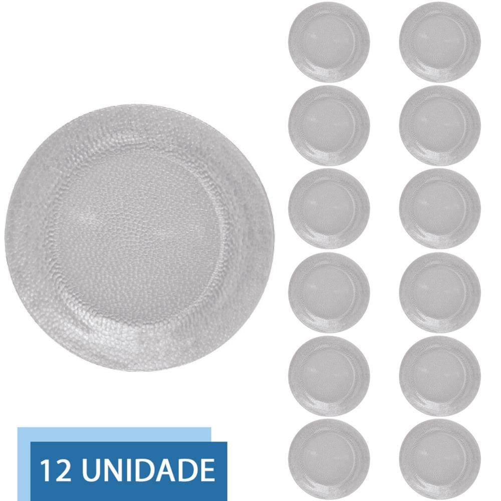 12 Pratos Redondos Fundo 22cm Acqua Refeição Transparente