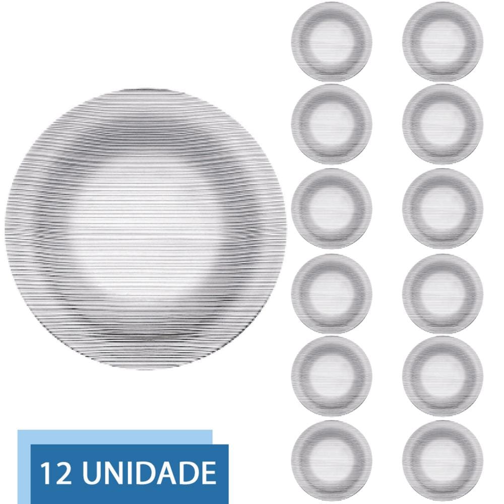 12 Pratos Raso Redondos 23cm Diamante Refeição Transparente