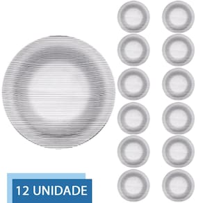 12 Pratos Raso Redondos 23cm Diamante Refeição Transparente