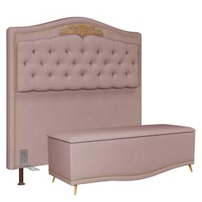 Cabeceira Cama Box Casal 140cm Com Calçadeira Baú Imperial J02 Suede Rosê - Mpozenato