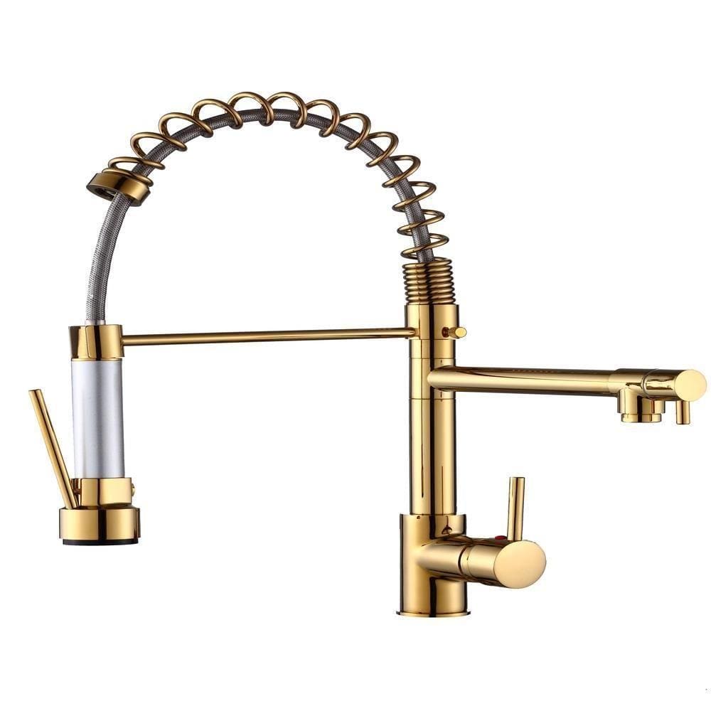Torneira Gourmet Prizi Cheff 50cm, Bancada, com Spray, Monocomando Dourada