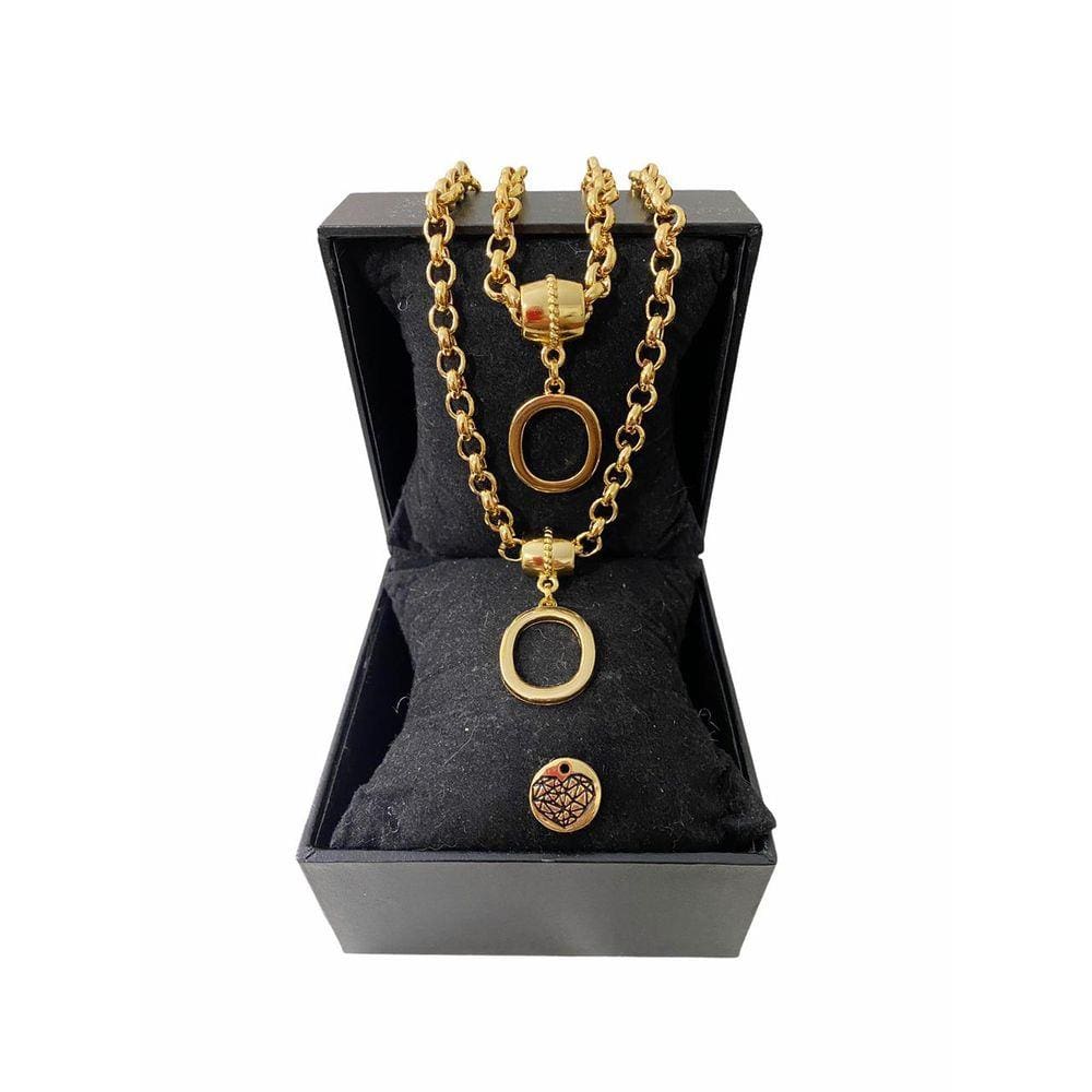 Colar + Pulseira Elo Português Grosso 6mm Letra "O"