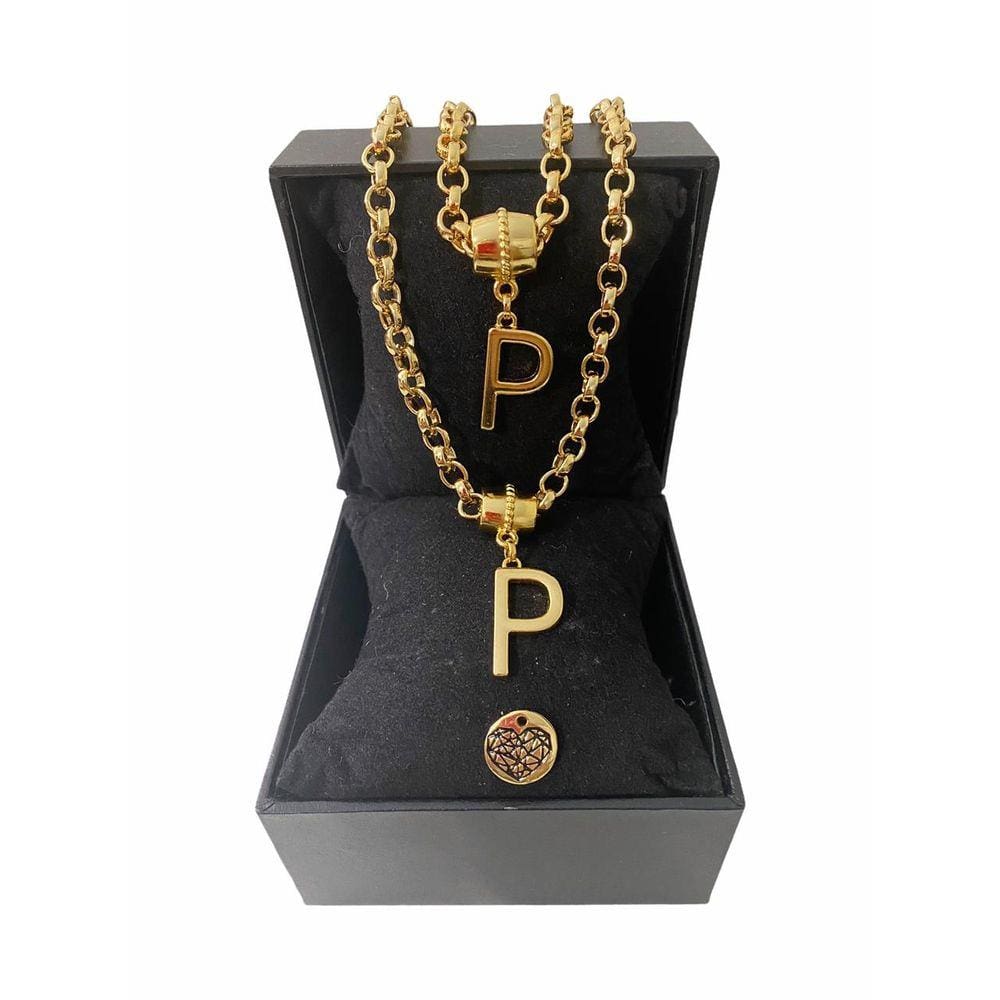 Colar + Pulseira Elo Português Grosso 6mm Letra "P"