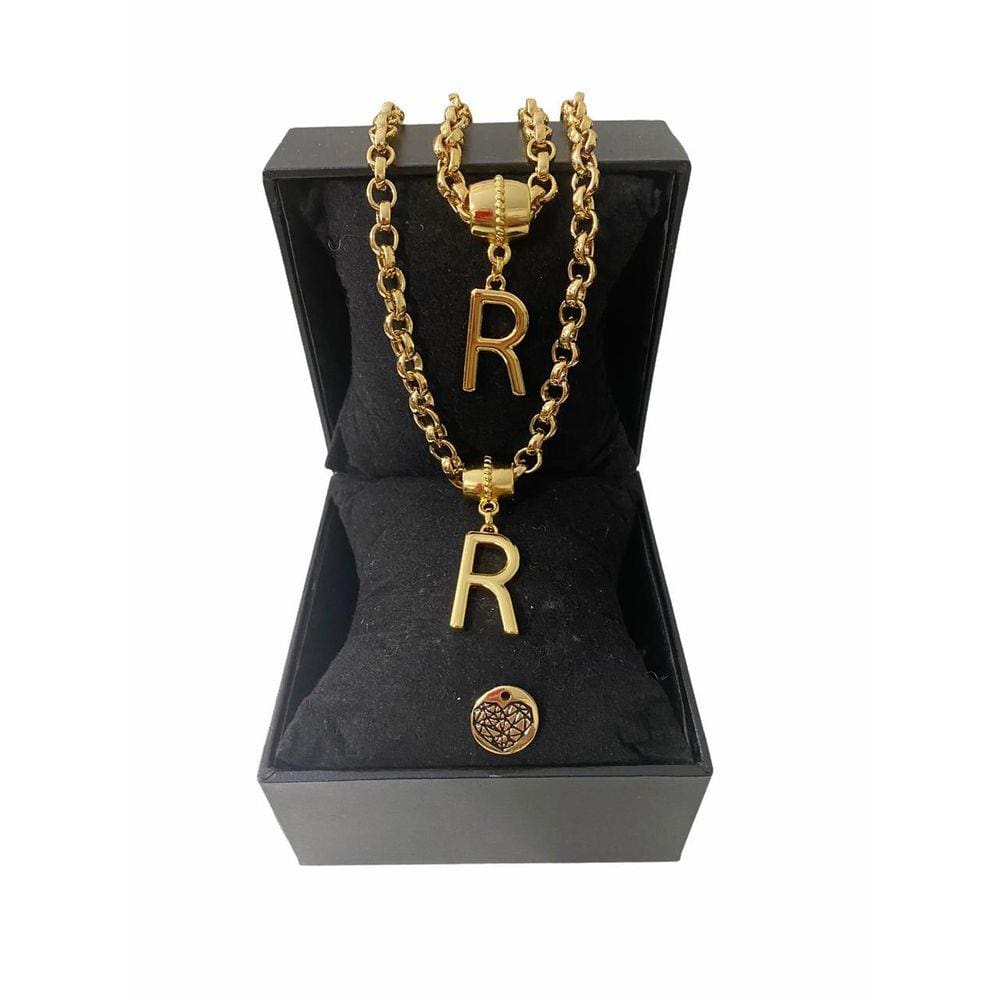Colar + Pulseira Elo Português Grosso 6mm Letra "R"