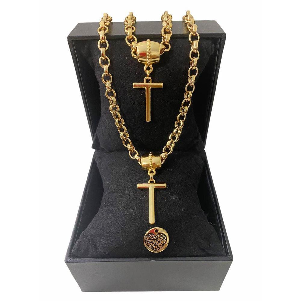 Colar + Pulseira Elo Português Grosso 6mm Letra &quot;T&quot;