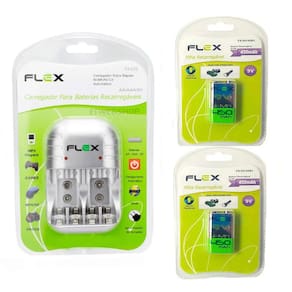 Carregador de Pilhas Flex C03 Com 2 Baterias 9v 450 mah Recarregável FX-9V/450