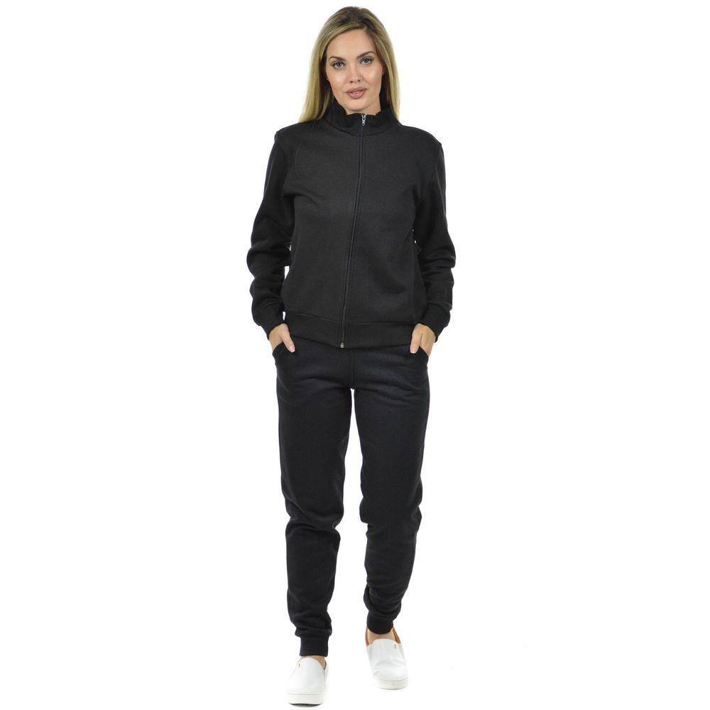 Conjunto moletom flanelado jaqueta e calça punho feminino